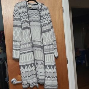 Hooded Aztec Long Cardigan